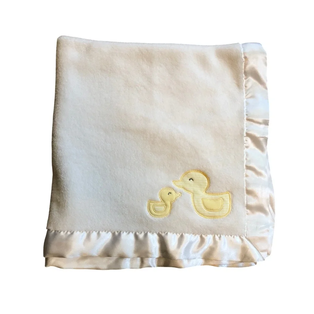 Carter's Baby Blanket White Yellow Duck Satin Trim Fleece Plush Lovey
